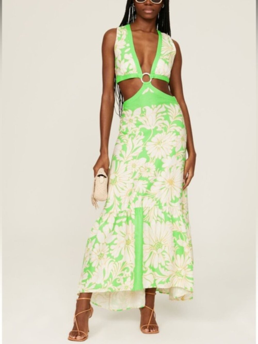 SANDRO Ludmila Cutout Floral Linen Satin-twill Maxi Dress $490 Summer Party 10 L - Picture 4 of 16